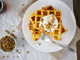 Pumpkin Spice Waffles With Maple Cream And Pepitas Bourbon And Honey