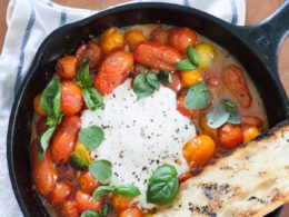 I've always heard that cooking tomatoes in cast iron is a cardinal sin, but  I think it may have been worth it for this bruschetta last night. Big  mistake or no big